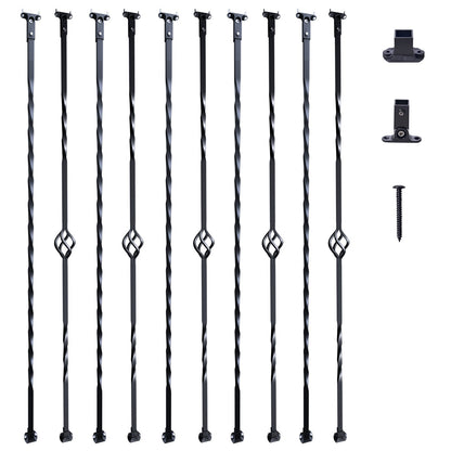 Trappa metallbalustrar, 44'' x 1/2" galvaniserat stål dekorativa räckespindlar, 10-pack däcksräcke med ihåliga enkla korgar, vridningar, spiraltrappräcke med skor och skruvar