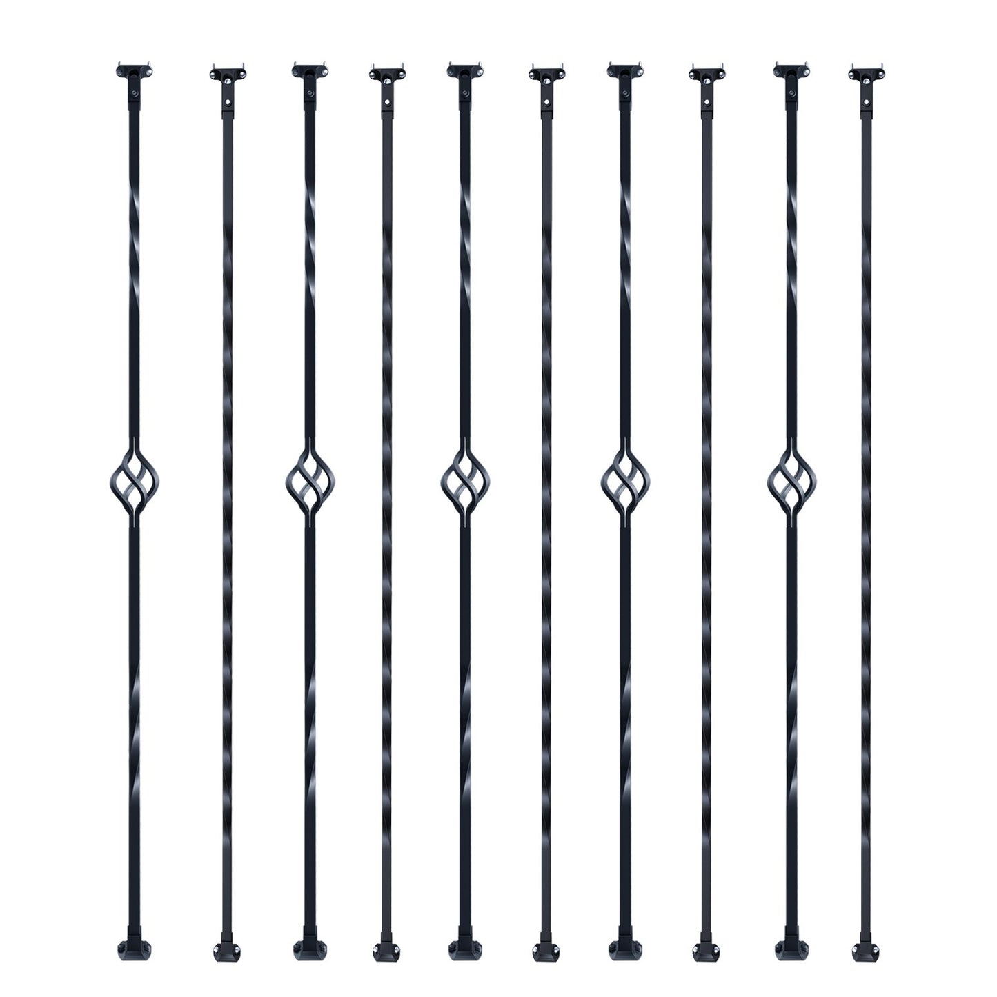 Trappa metallbalustrar, 44'' x 1/2" galvaniserat stål dekorativa räckespindlar, 10-pack däcksräcke med ihåliga enkla korgar, vridningar, spiraltrappräcke med skor och skruvar