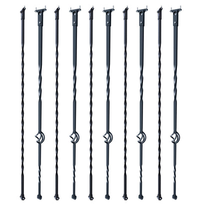 Trappa metallbalustrar, 44'' x 1/2" galvaniserat stål dekorativa räckespindlar, 10-pack däcksräcke med ihåliga enkla korgar, vridningar, spiraltrappräcke med skor och skruvar