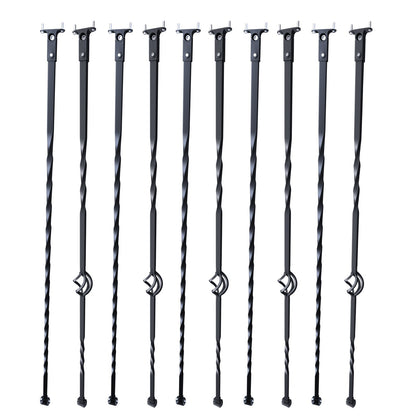 Trappa metallbalustrar, 44'' x 1/2" galvaniserat stål dekorativa räckespindlar, 10-pack däcksräcke med ihåliga enkla korgar, vridningar, spiraltrappräcke med skor och skruvar