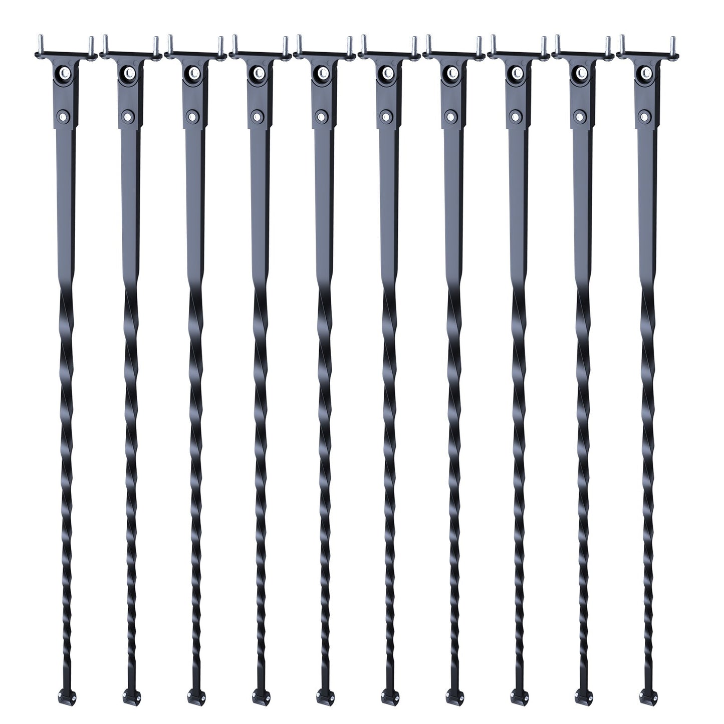 Trappstolar i metall, 44 tum x 1/2 tum galvaniserat stål dekorativa räckespindlar, 10-pack däcksräcke med ihåliga vridningar, satängsvart spiraltrappräcke med skor och skruvar
