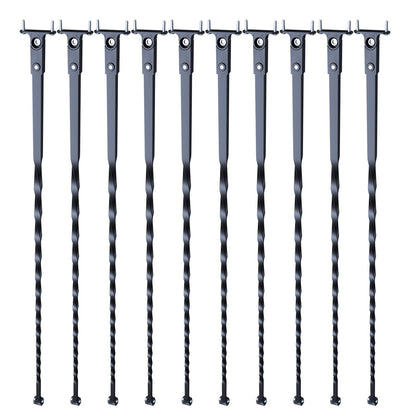 Trappstolar i metall, 44 tum x 1/2 tum galvaniserat stål dekorativa räckespindlar, 10-pack däcksräcke med ihåliga vridningar, satängsvart spiraltrappräcke med skor och skruvar
