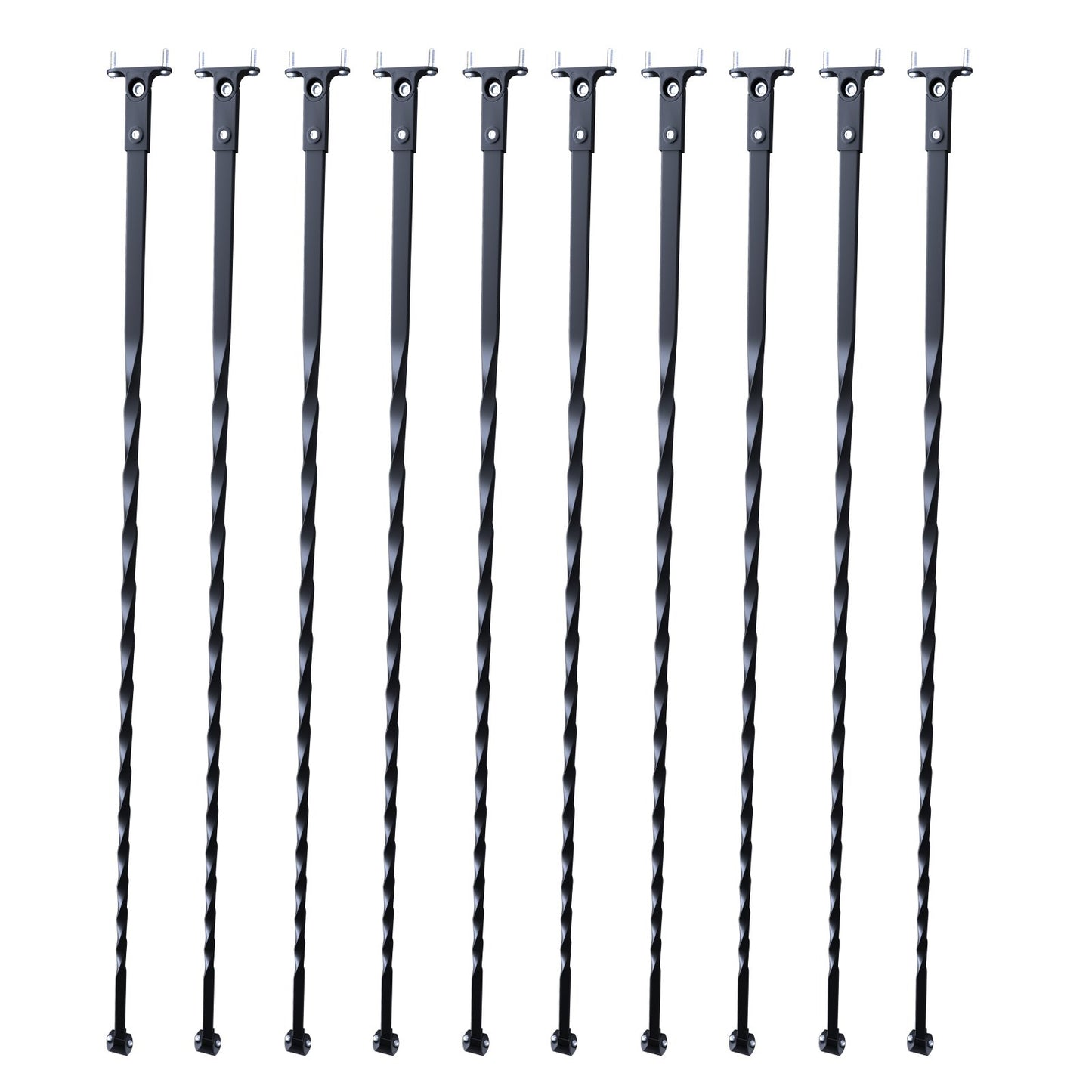 Trappstolar i metall, 44 tum x 1/2 tum galvaniserat stål dekorativa räckespindlar, 10-pack däcksräcke med ihåliga vridningar, satängsvart spiraltrappräcke med skor och skruvar
