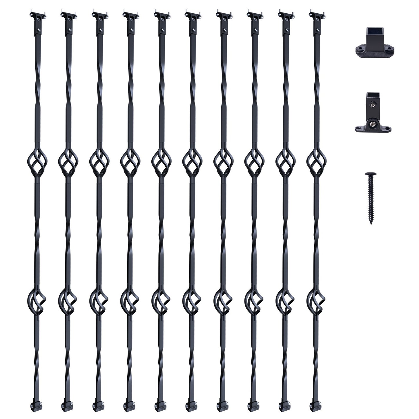 Trappstolar i metall, 44 tum x 1/2 tum galvaniserat stål dekorativa räckespindlar, 10-pack däcksräcken med ihåliga dubbla korgar, spiraltrappräcke med skor och skruvar