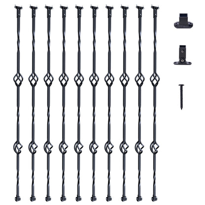 Trappstolar i metall, 44 tum x 1/2 tum galvaniserat stål dekorativa räckespindlar, 10-pack däcksräcken med ihåliga dubbla korgar, spiraltrappräcke med skor och skruvar