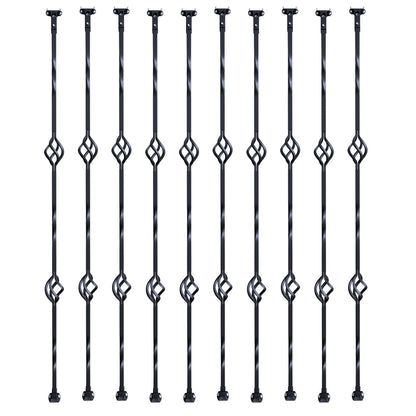 Trappstolar i metall, 44 tum x 1/2 tum galvaniserat stål dekorativa räckespindlar, 10-pack däcksräcken med ihåliga dubbla korgar, spiraltrappräcke med skor och skruvar