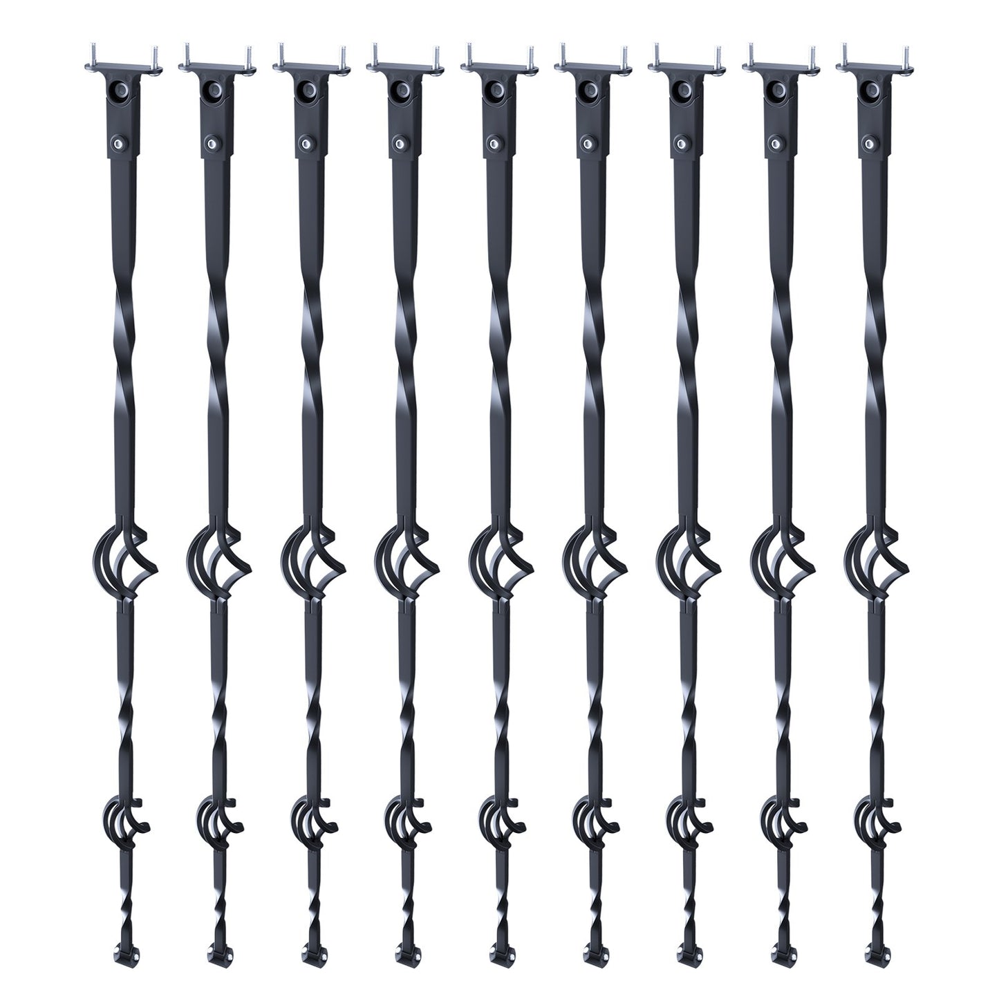 Trappstolar i metall, 44 tum x 1/2 tum galvaniserat stål dekorativa räckespindlar, 10-pack däcksräcken med ihåliga dubbla korgar, spiraltrappräcke med skor och skruvar