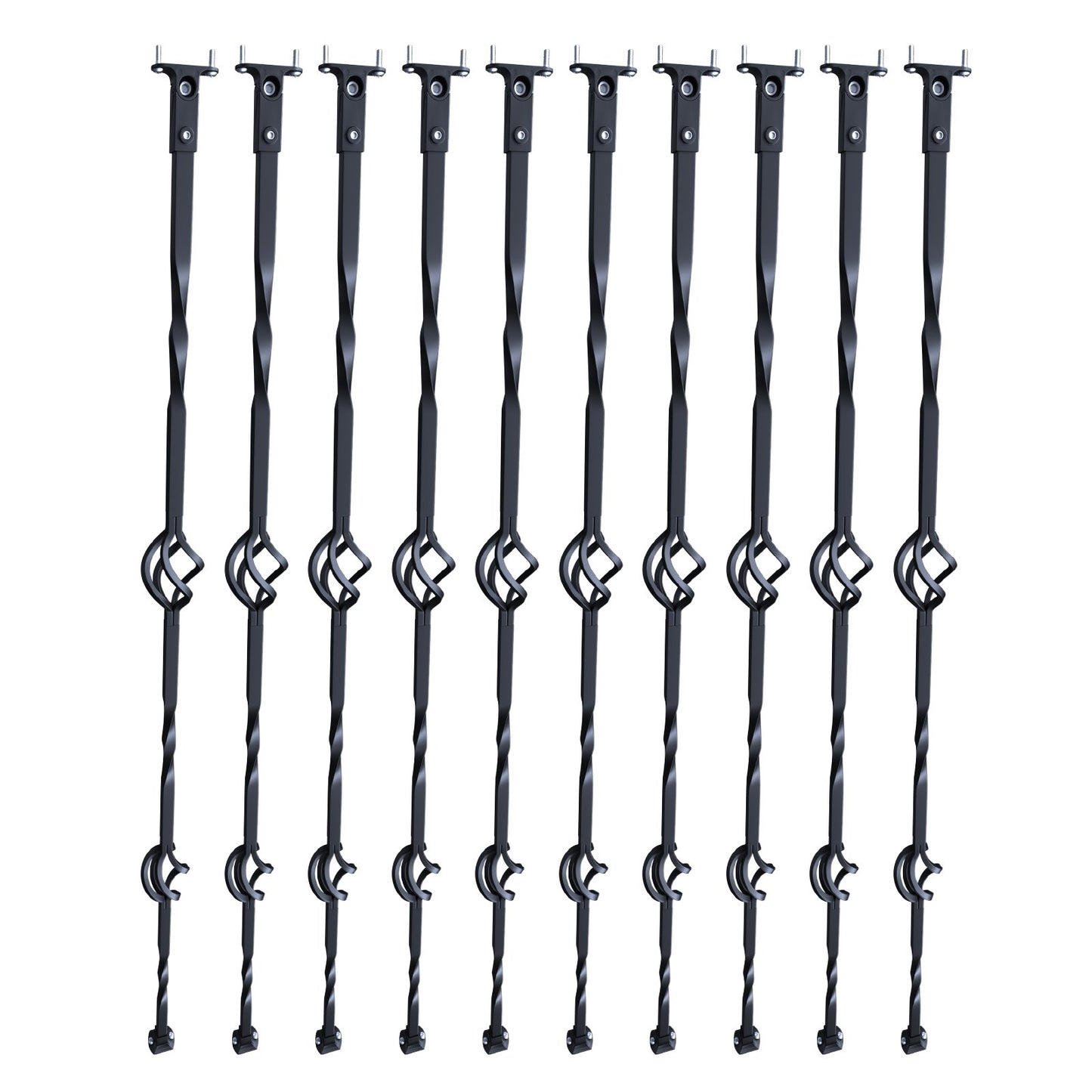 Trappstolar i metall, 44 tum x 1/2 tum galvaniserat stål dekorativa räckespindlar, 10-pack däcksräcken med ihåliga dubbla korgar, spiraltrappräcke med skor och skruvar