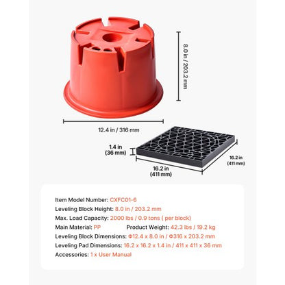Domkraftblock för släpvagn, 6 nivåblock för husbilar, 20 cm höga, 900 kg med 2 dynor