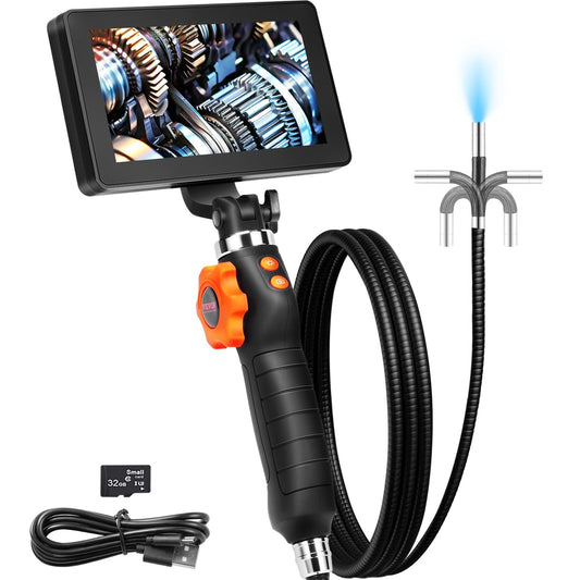 Borescope Endoscope Two-Way 180° Articulating 5" IPS 8X Zoom 6.4mm Lens