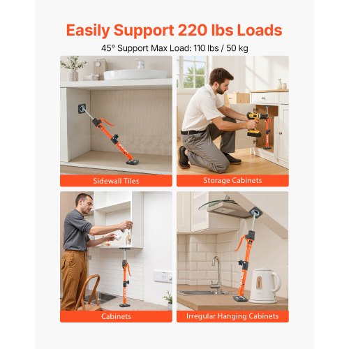 Skåpdomkraftsstöd, 2-pack, 40-60 cm teleskopisk snabbstödstång i stål, justerbart 3:e handssystem upp till 100 kg kapacitet för installation av skåp, lyft av gipsväggar, laststänger |  EU