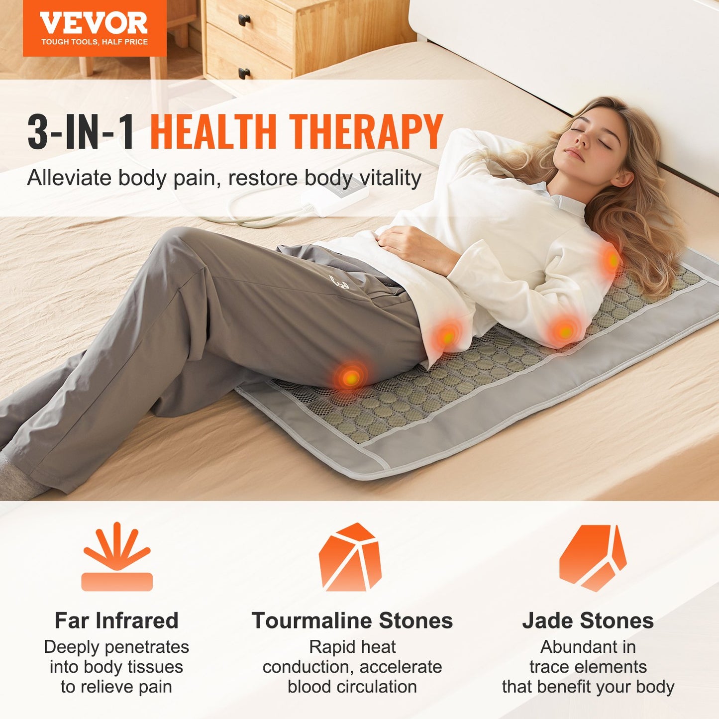 Far Infrared Heating Pad 132 Natural Jade 54 Tourmaline Stone Värmedyna