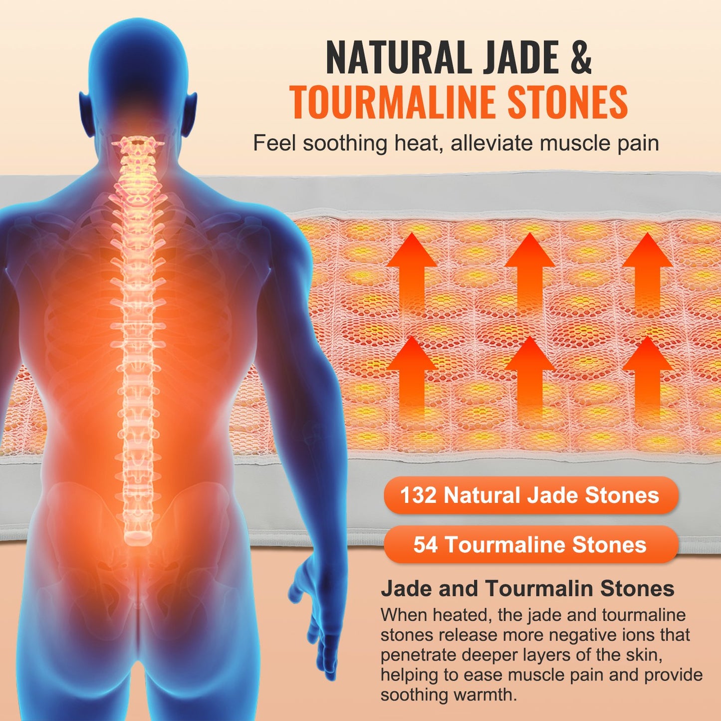 Far Infrared Heating Pad 132 Natural Jade 54 Tourmaline Stone Värmedyna