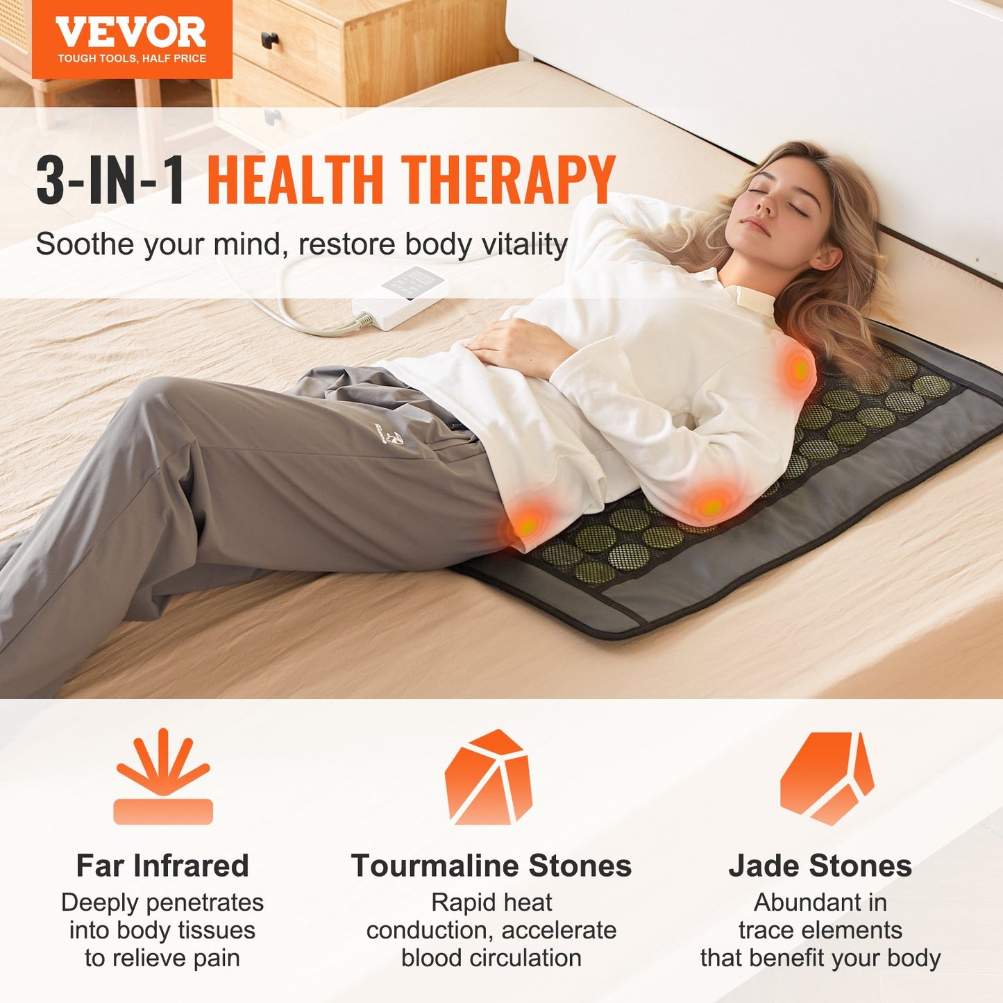 Far Infrared Heating Pad 48 Natural Jade & 24 Tourmaline Stone Heating Pad