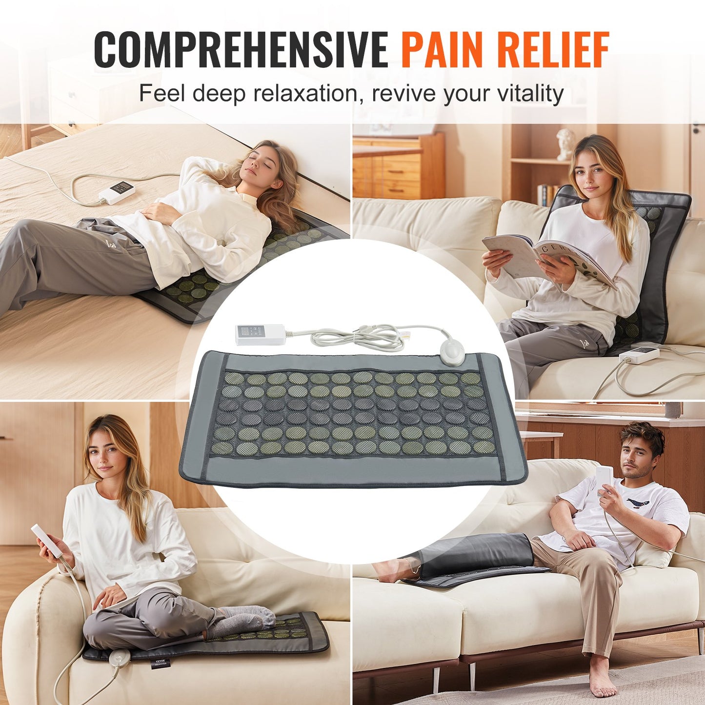 Far Infrared Heating Pad 48 Natural Jade & 24 Tourmaline Stone Heating Pad