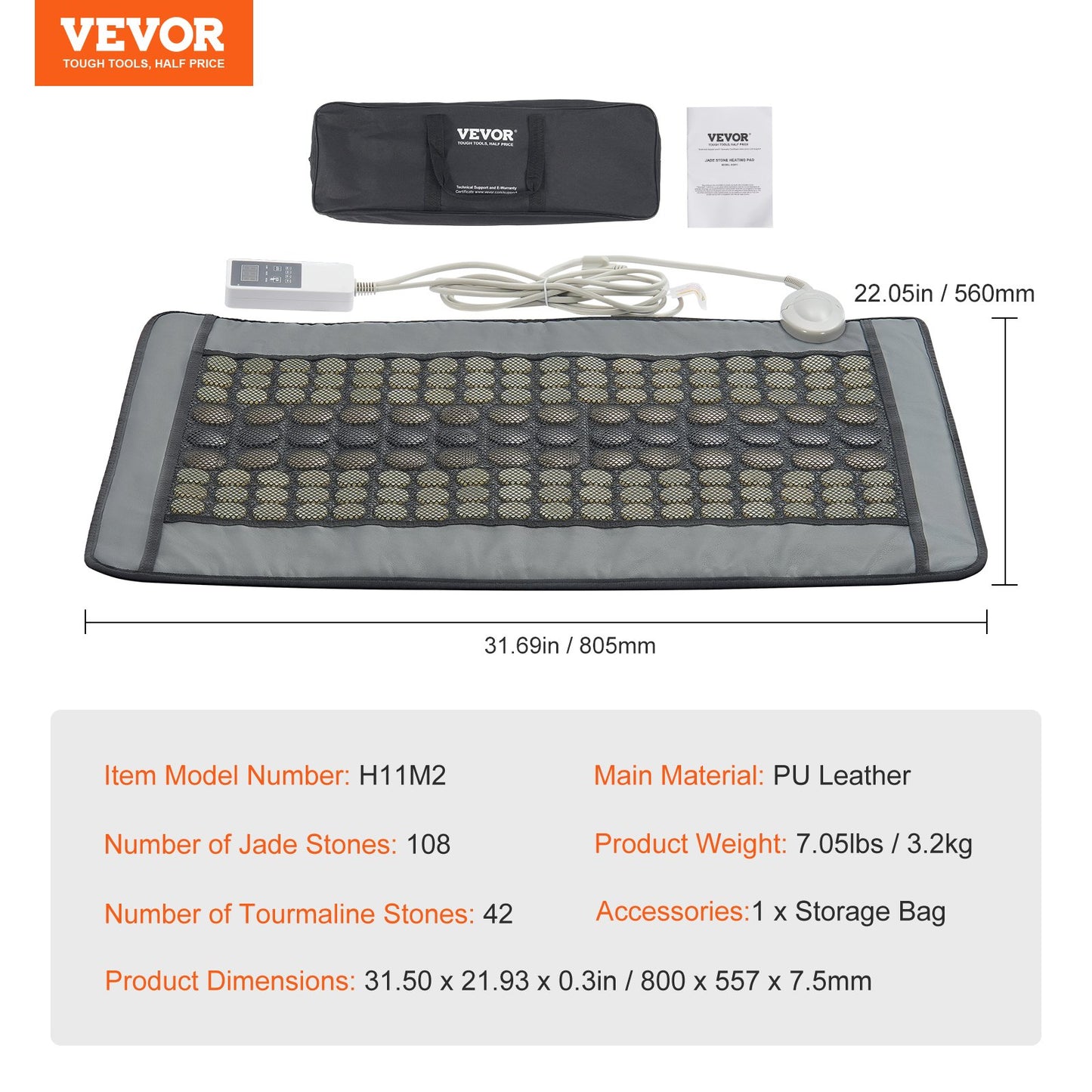Far Infrared Heating Pad 108 Natural Jade 42 Tourmaline Stone Värmedyna