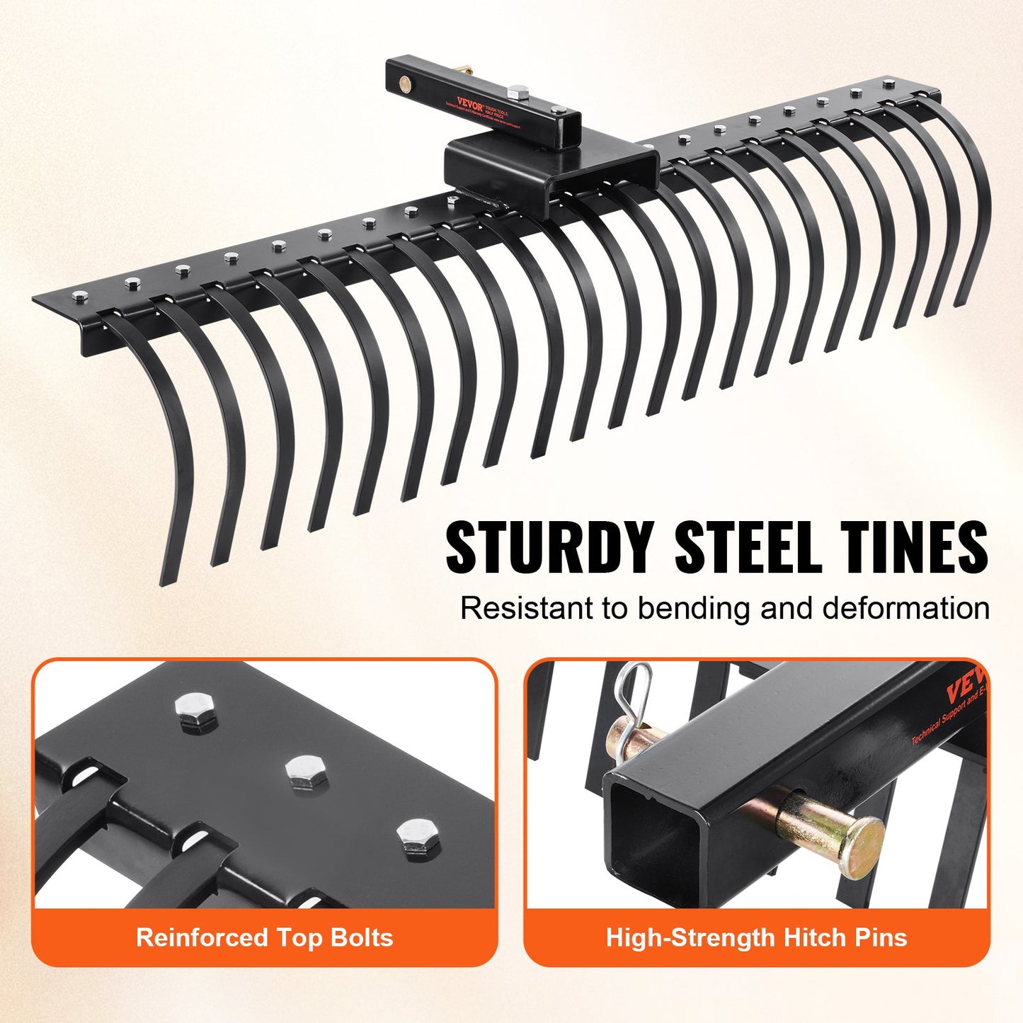 Tow behind landscape rake 60" Lawn Dethatcher Rake with 21 steel tines