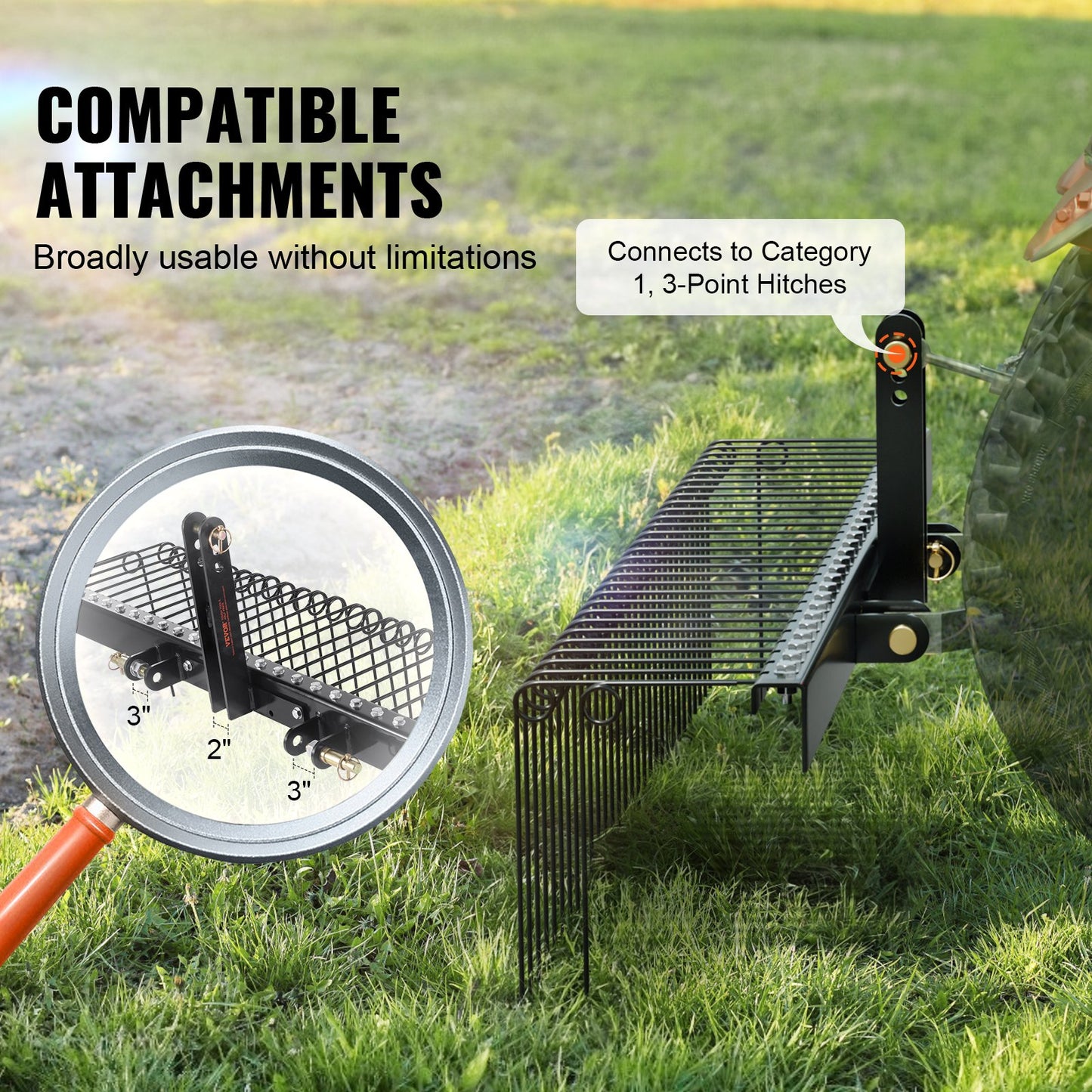 Tow behind landscape rake 60" Lawn Dethatcher Rake with 21 steel tines