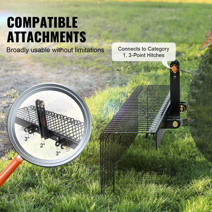 Tow behind landscape rake 60" Lawn Dethatcher Rake with 21 steel tines