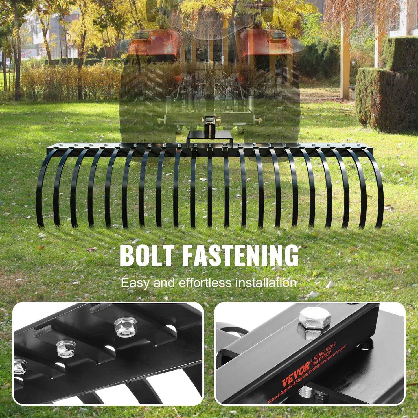 Tow behind landscape rake 60" Lawn Dethatcher Rake with 21 steel tines