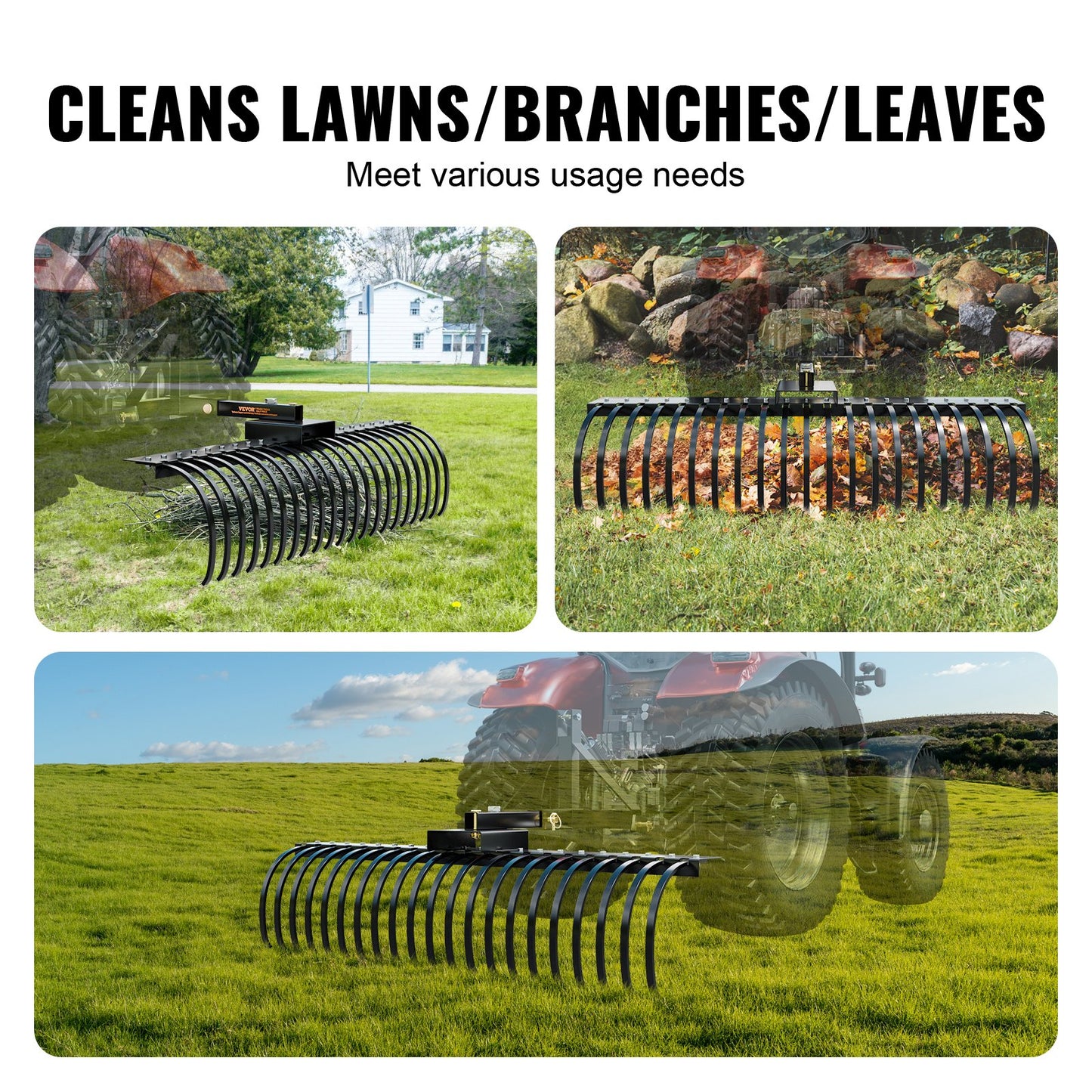Tow behind landscape rake 60" Lawn Dethatcher Rake with 21 steel tines