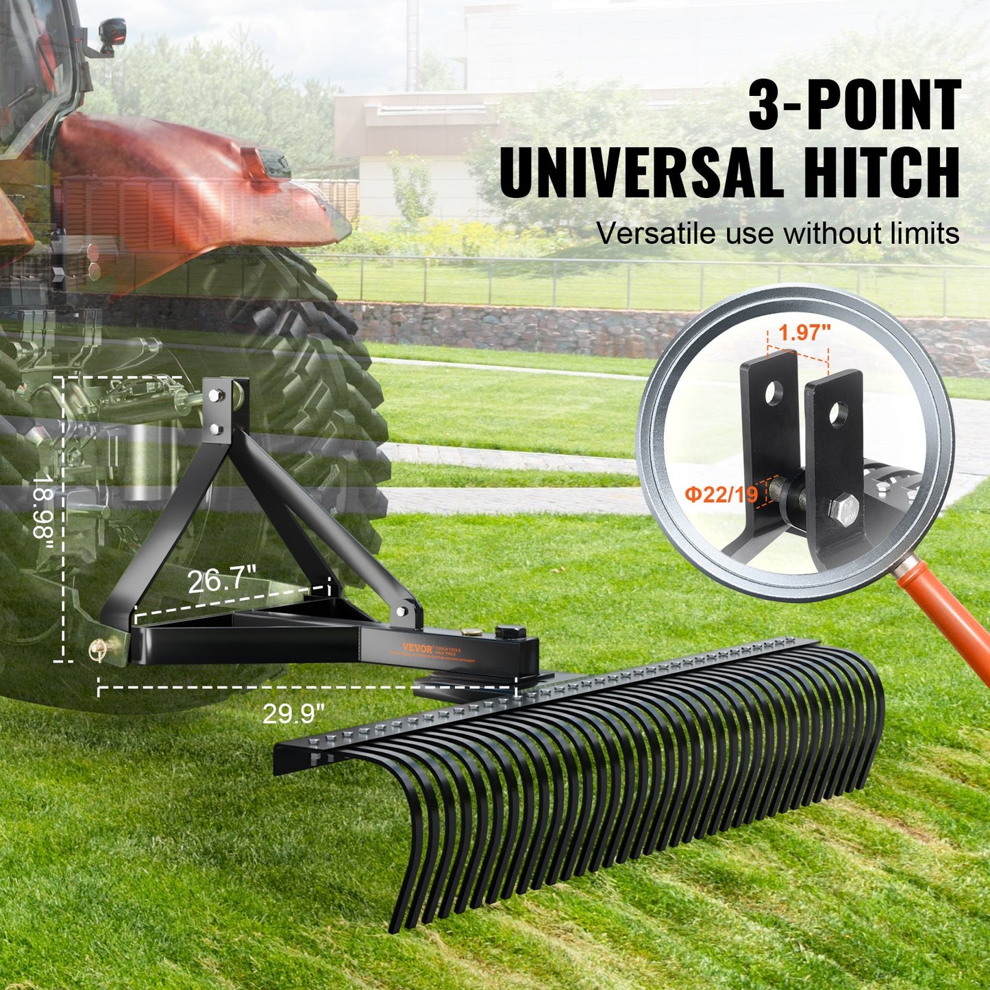 Tow Behind Dethatcher 72" 3-Point Lawn Dethatcher Rake with Accessories
