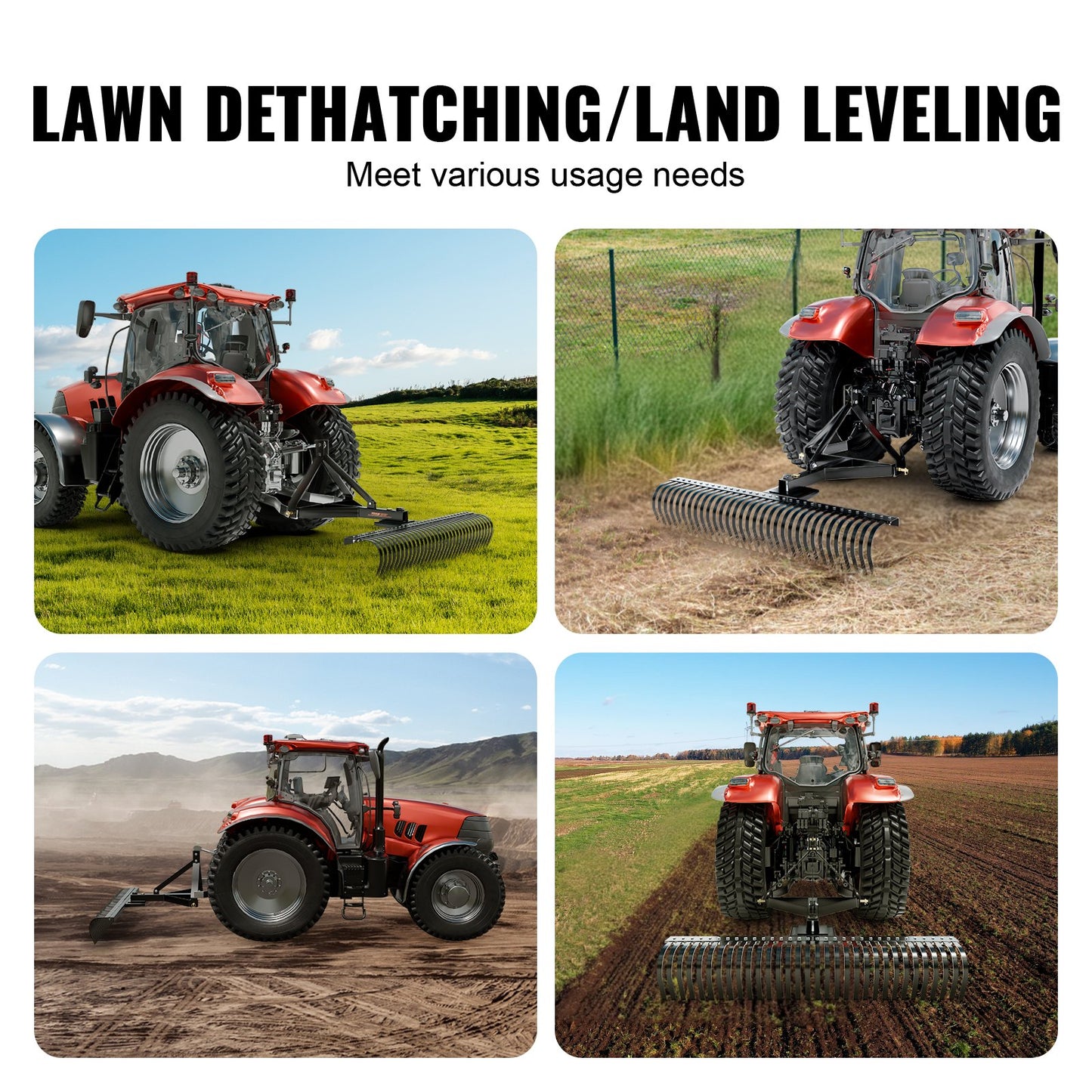 Tow Behind Dethatcher 72" 3-Point Lawn Dethatcher Rake with Accessories