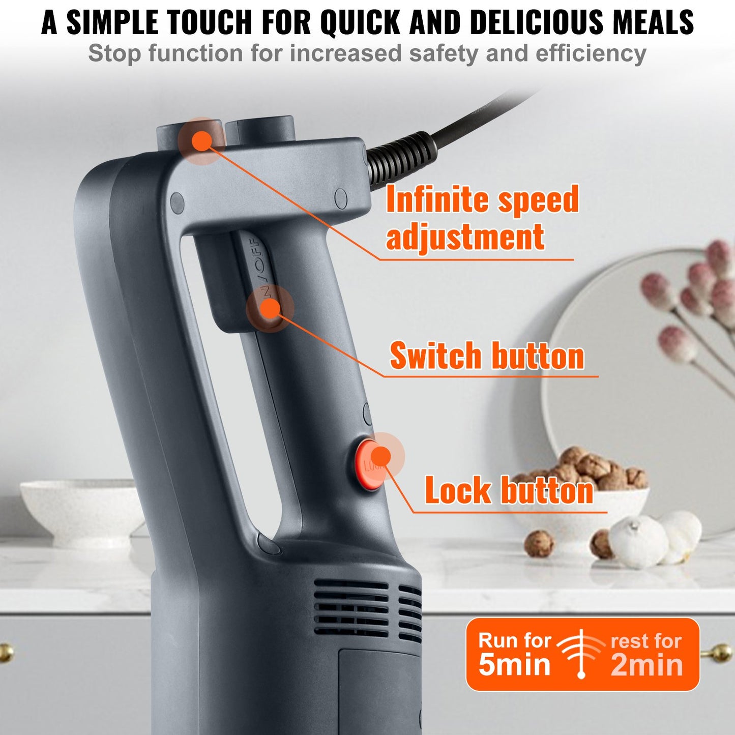 Commercial Immersion Mixer Heavy Duty Hand Mixer 750W Variable Speed