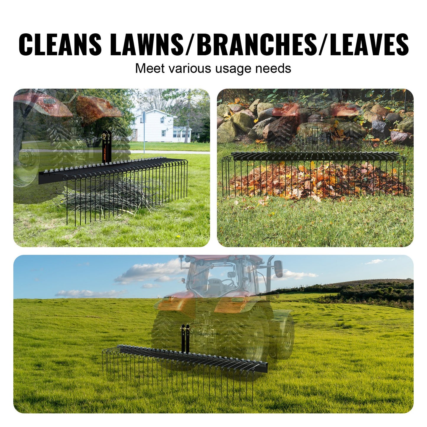 Bogsering bakom landskapskratta 72" Lawn Dethatcher Rake med 32 stålpinnar