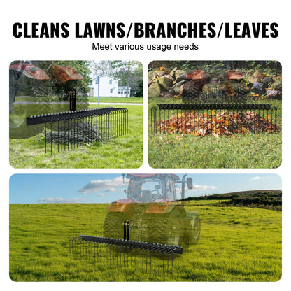 Bogsering bakom landskapskratta 72" Lawn Dethatcher Rake med 32 stålpinnar