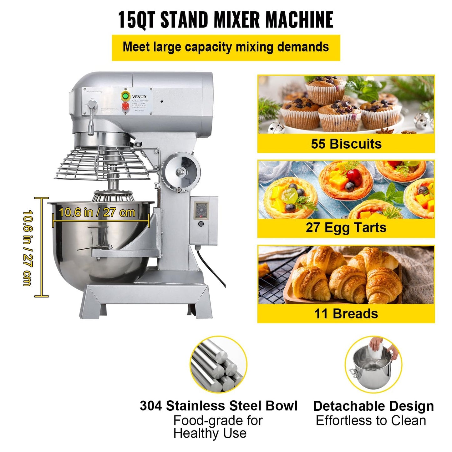15Qt Kommersiell Heavy Duty stål 3-hastighets stativ mat/deg mixer