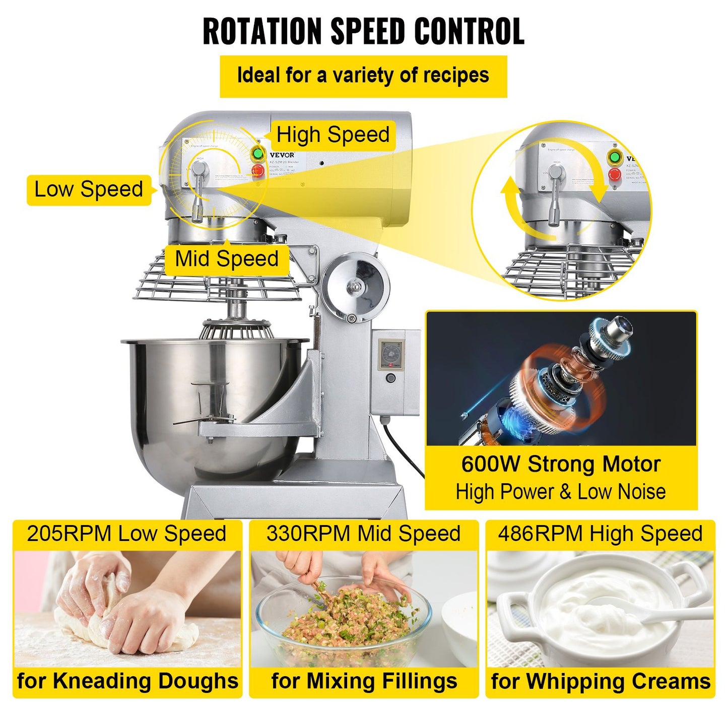 15Qt Kommersiell Heavy Duty stål 3-hastighets stativ mat/deg mixer