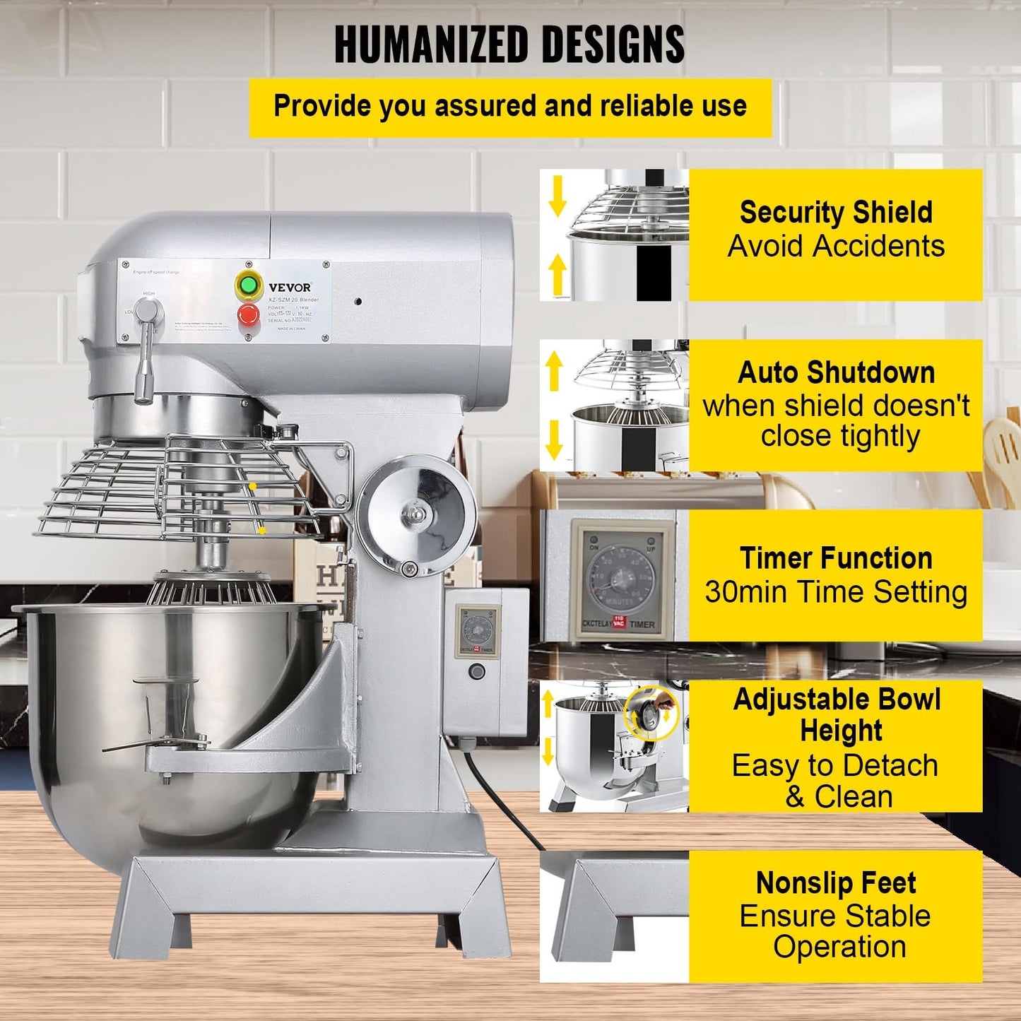 15Qt Kommersiell Heavy Duty stål 3-hastighets stativ mat/deg mixer