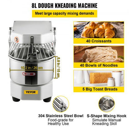 kommerzieller Teigmixer Spiralteigmixer mit 8,5-Qt-Edelstahlschüssel | EU
