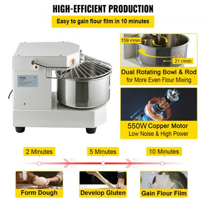 kommerzieller Teigmixer Spiralteigmixer mit 8,5-Qt-Edelstahlschüssel | EU