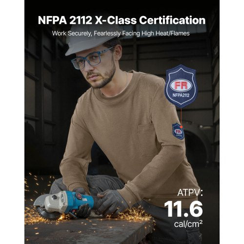 FR Skjortor, Flamskyddande Långärmade Kläder Lätt 7 oz Andningsbar Bomull, Herr Flamhämmande Arbetsskjorta med Förkrympbehandling & Ficka, För Svetsare, Elektriker, Grå XL |  EU