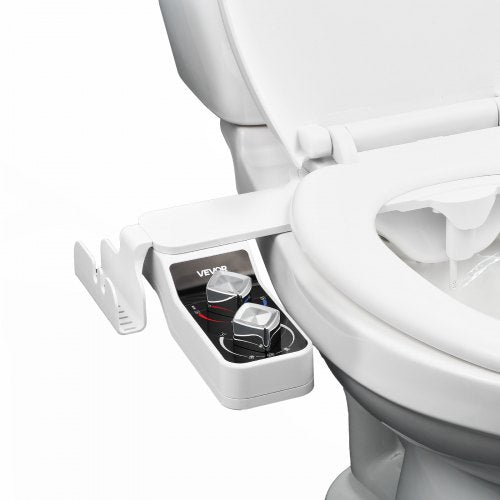 Bidet accessory for toilet, hot and cold, dual nozzles, adjustable pressure