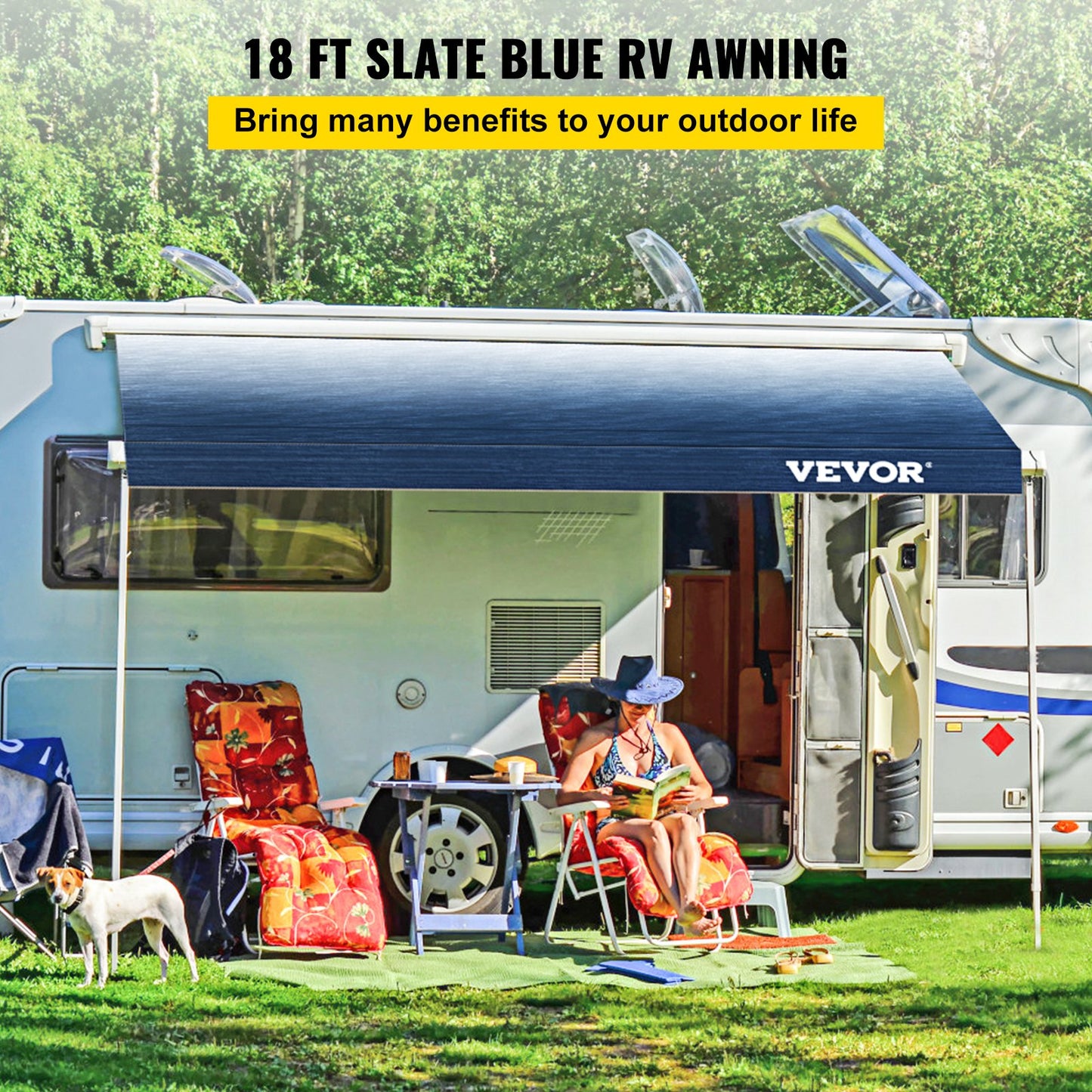 RV Markistyg RV Camper Trailer Ersättningstyg 18 ft Slate Blue