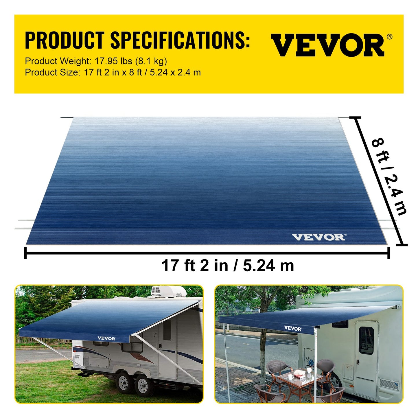 RV Markistyg RV Camper Trailer Ersättningstyg 18 ft Slate Blue