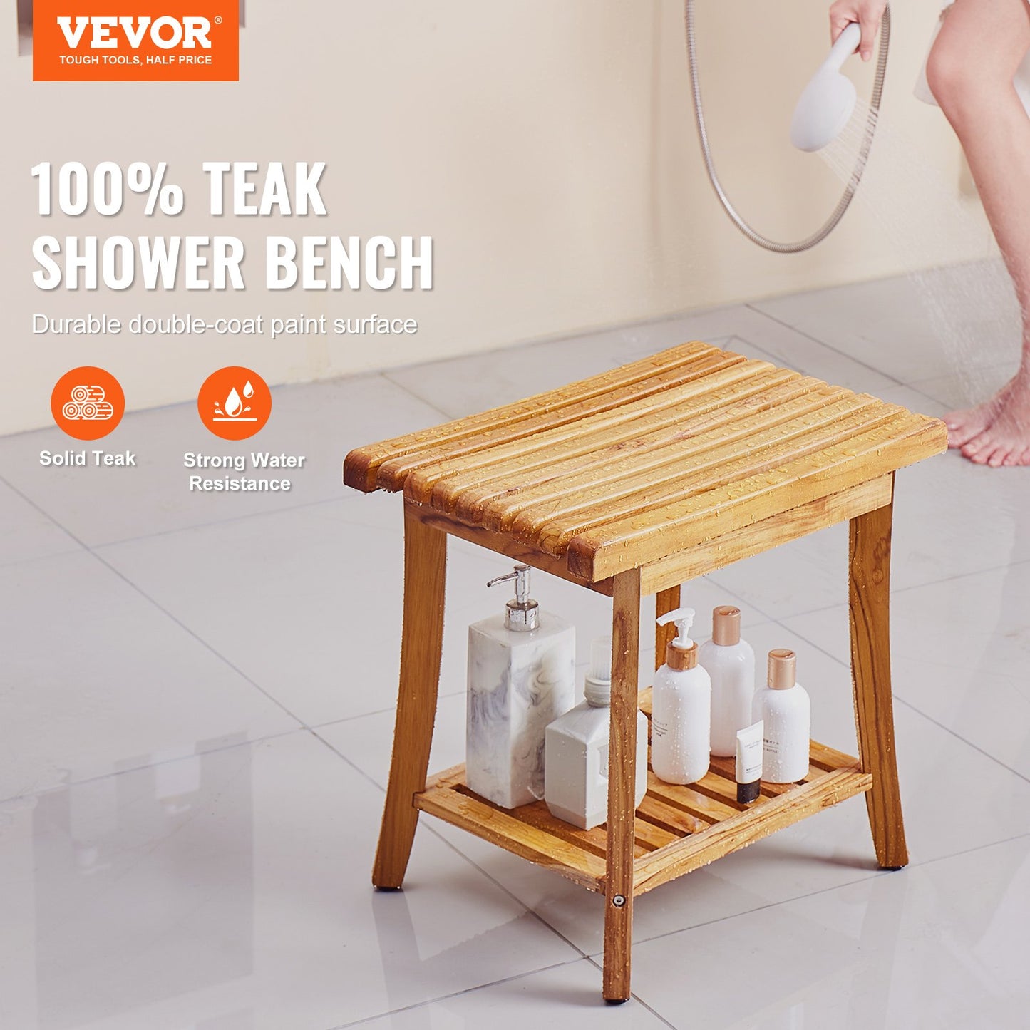 Teak shower bench 20 x 14.3 x 17.9 wooden shower stool chair for bathroom