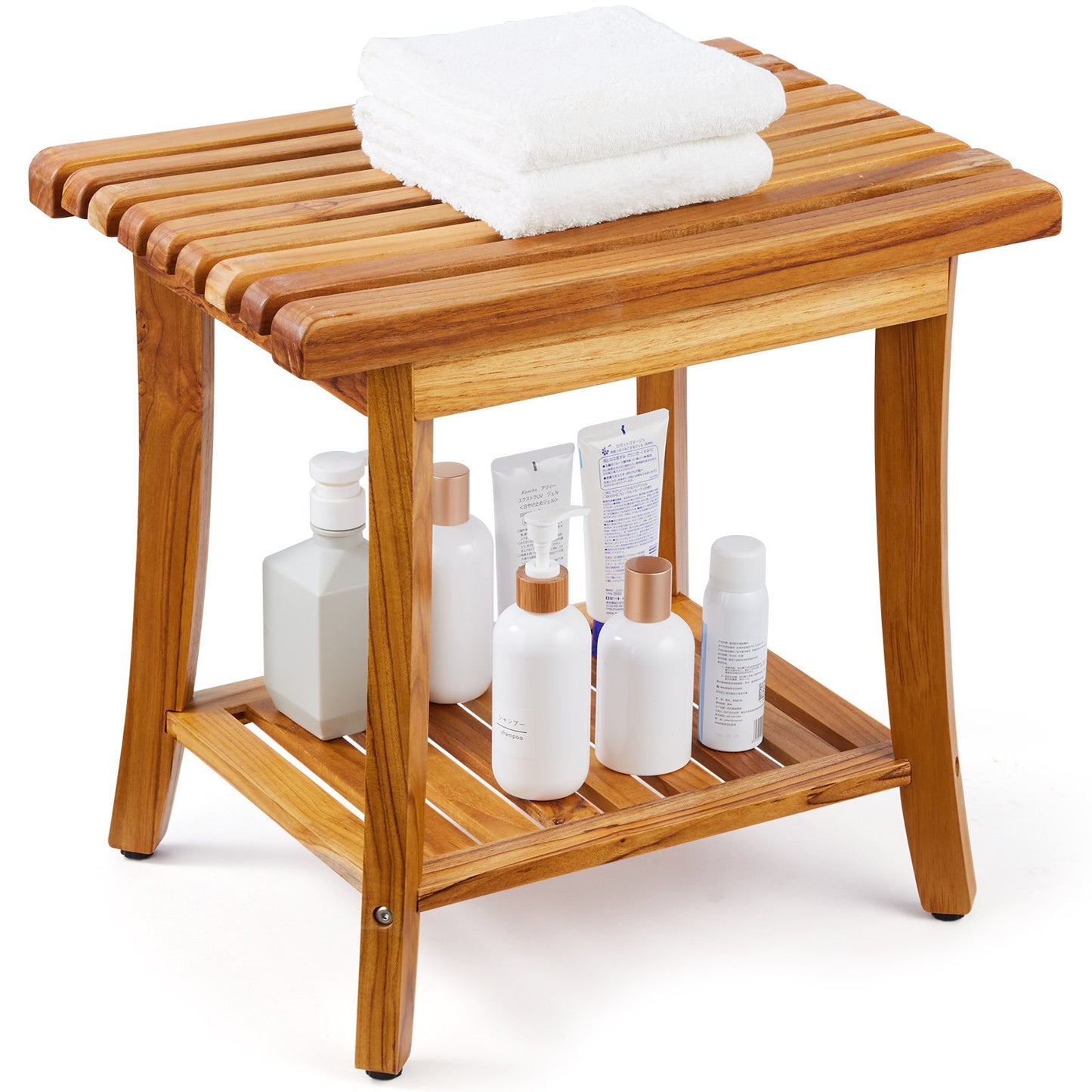 Teak shower bench 20 x 14.3 x 17.9 wooden shower stool chair for bathroom