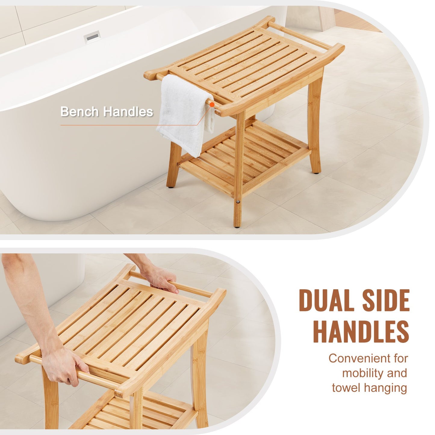 Bambu duschbänk 24 x 13,8 x 18,9 i duschpallsstol för badrum