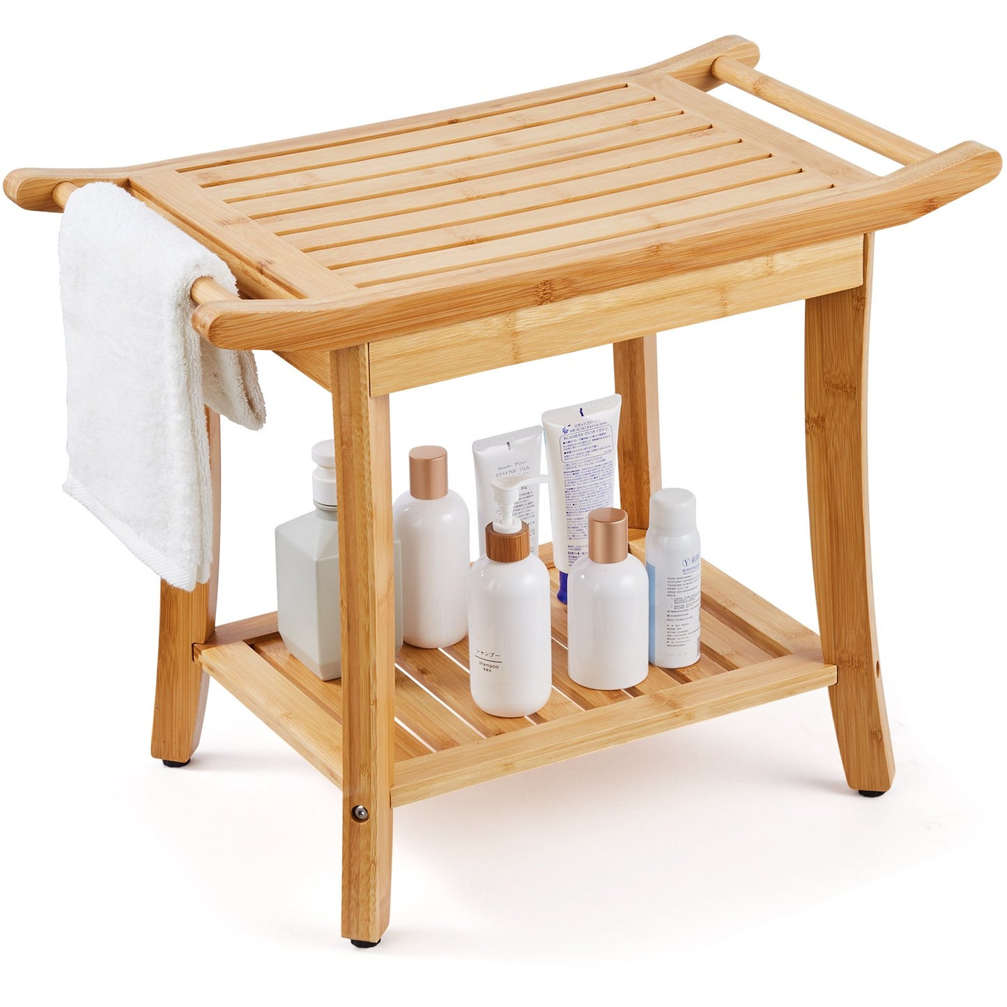 Bambu duschbänk 24 x 13,8 x 18,9 i duschpallsstol för badrum