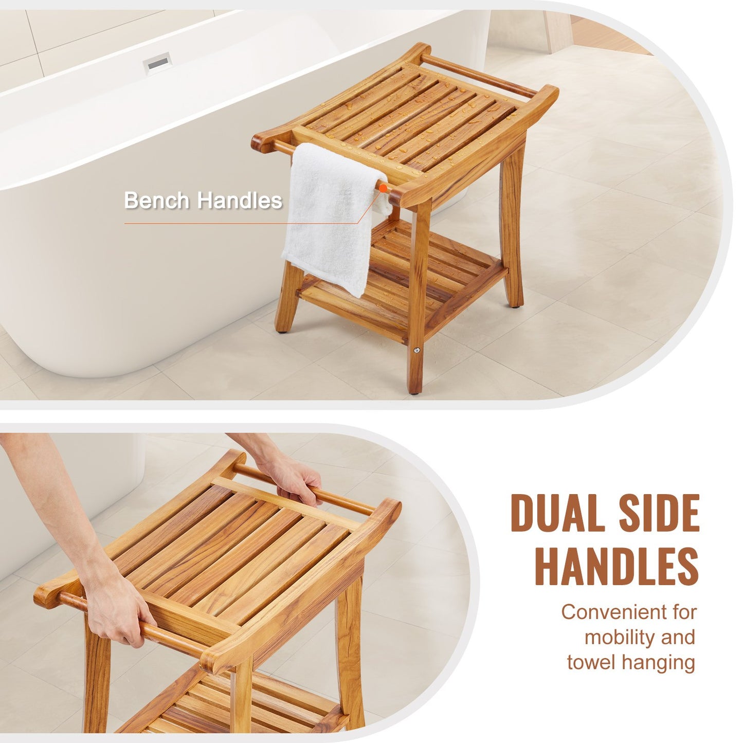Duschbänk i teak 22 x 14,4 x 18,5 i trä duschpallsstol för badrum