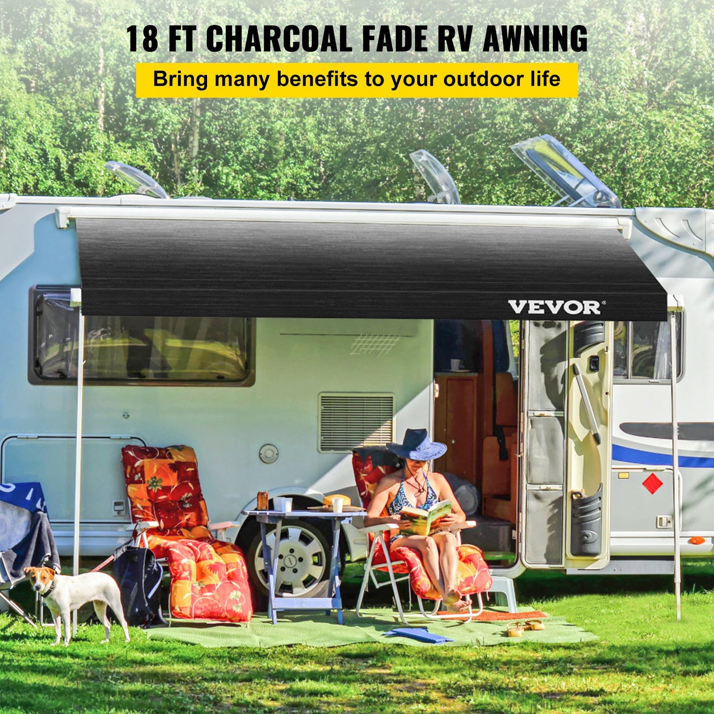 RV Markistyg RV Camper Trailer Ersättningstyg 18 ft Charcoal Fade