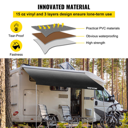 RV Markistyg RV Camper Trailer Ersättningstyg 18 ft Charcoal Fade