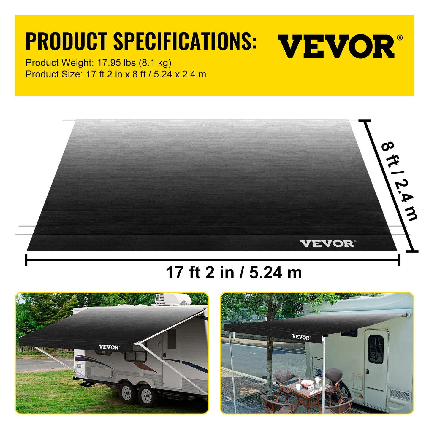 RV Markistyg RV Camper Trailer Ersättningstyg 18 ft Charcoal Fade