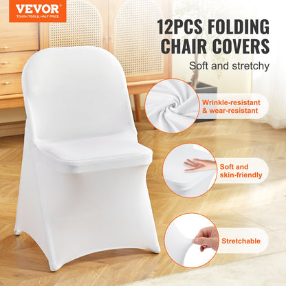 12PCS White Stretch Spandex Chair Covers, Foldable Kitchen Chair Covers, Universal Washable Slipcovers, Removable Chair Covers, for Wedding Party Dining Banquet Events