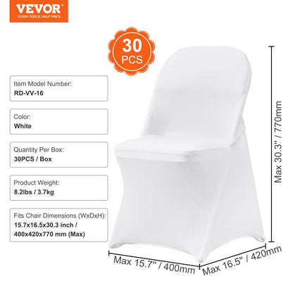 White Stretch Spandex Chair Covers - 30 Pcs, Foldable Kitchen Chair Covers, Universal Washable Slipcover Protector, Removable Chair Covers, for Wedding Party Dining Banquet Events