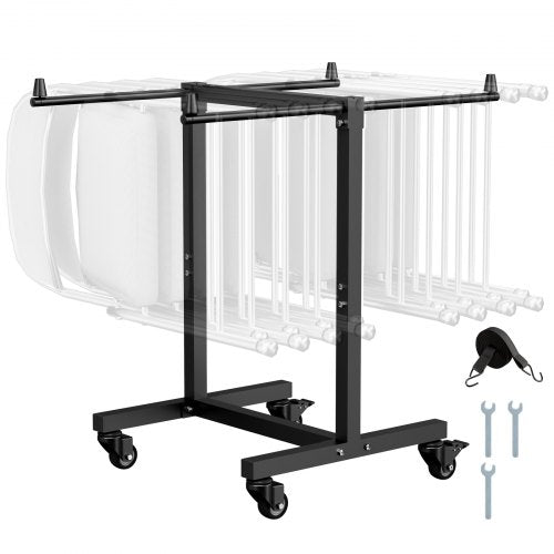 Folding Chair Rack, 200 LBS Capacity, T-shape Chair Cart for 14 Chairs, Heavy-duty Metal Chair Storage Dolly with Rubber Wheels, Multi-Function Chair Holder for Party Event,Hotel, Matte Black